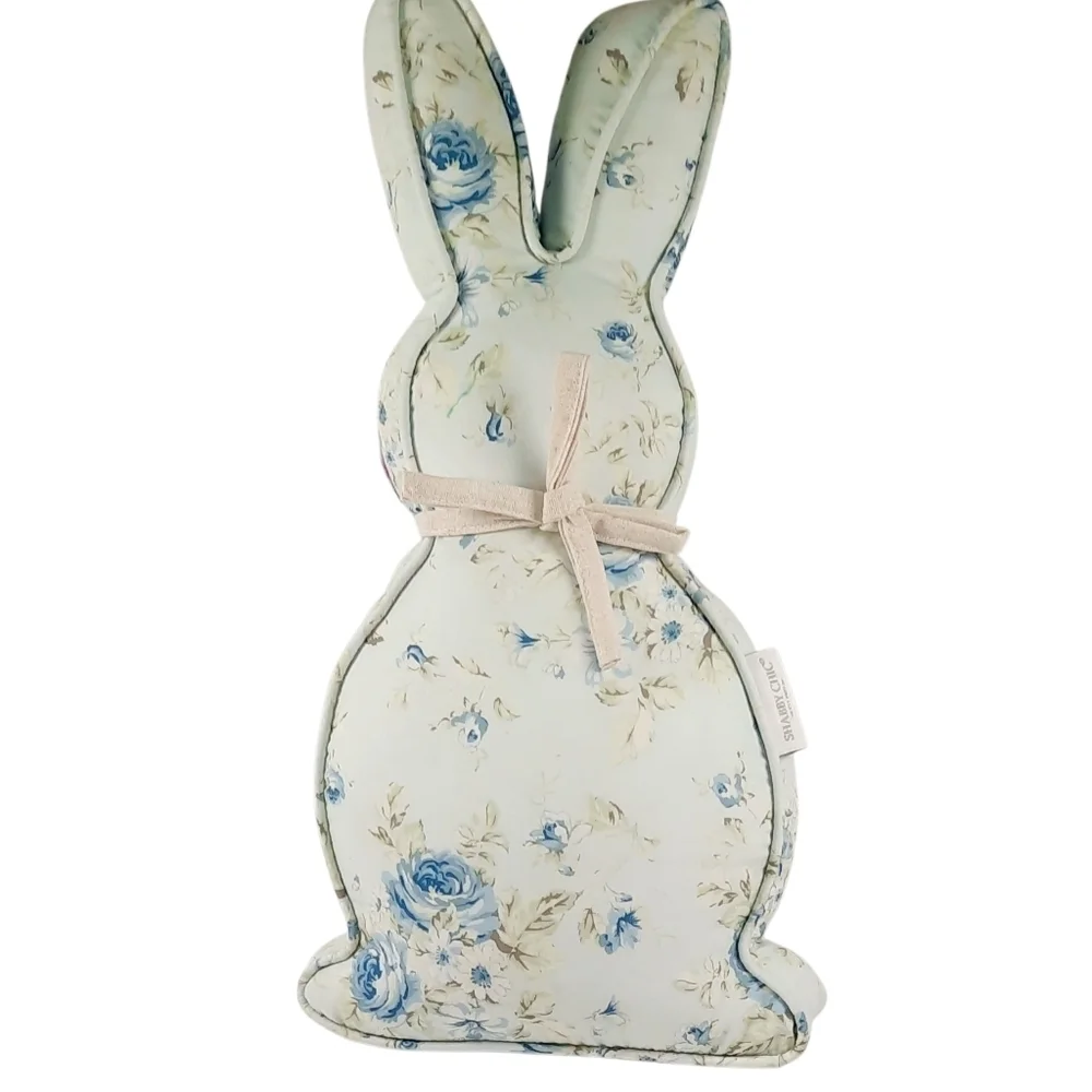 Shabby Chic Pillows BunnyShaped with Blue Roses Floral/cream/ Blue Plaid
